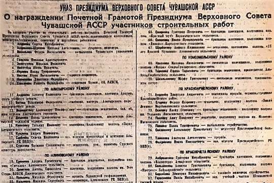 16 марта 1942 года - дата принятия Указа Президиума Верховного Совета Чувашской АССР «О награждении Почетной грамотой участников строительных работ»