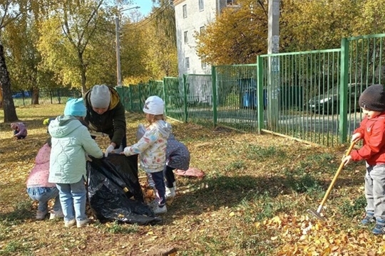 Осенний субботник у дошколят.