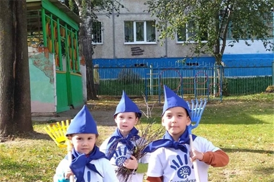 уборка опавшей листвы в рамках муниципального проекта "Тимуровская команда"