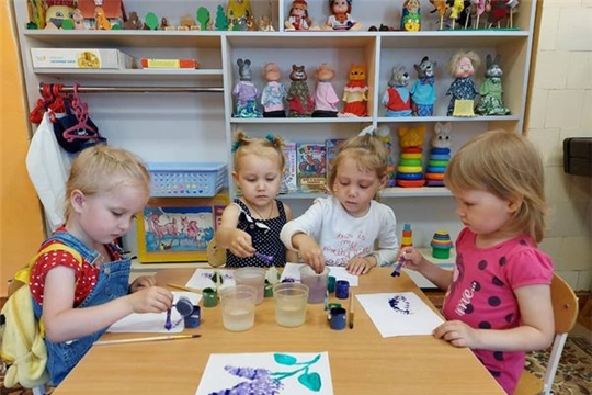 Цветы ватными палочками