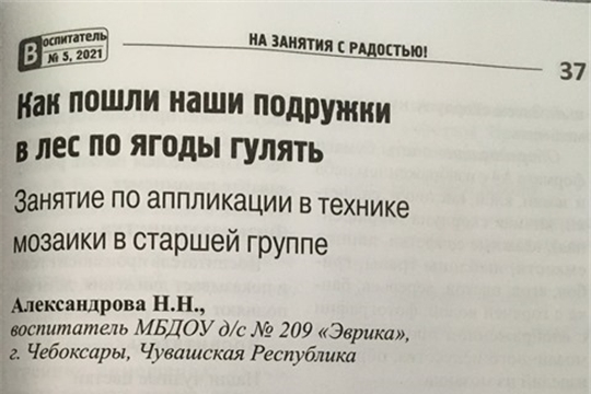 Опыт работы во Всероссийском журнале "Воспитатель ДОУ"