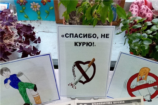 Выставка-предупреждение "Спасибо,не курю" в Тюмеревской библиотеке