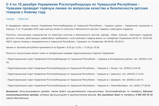 Горячая линия по вопросам качества и безопасности детских товаров к Новому году