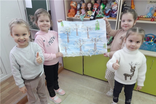 Коллективная работа "Зимний лес"