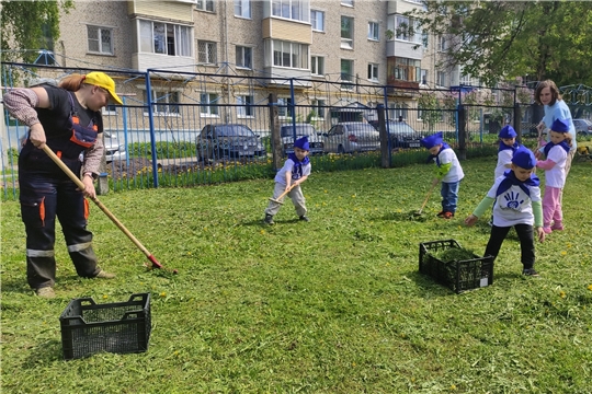 Тимуровская команда помогает в уборке территории