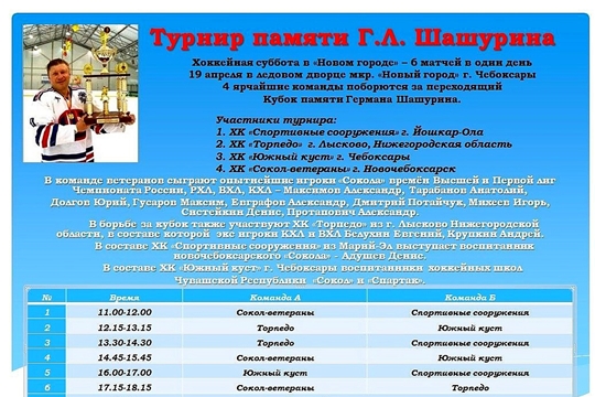 19 апреля в Новом городе пройдет ветеранский турнир памяти Германа Шашаурина