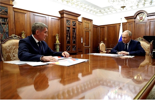 Глава Чувашии Олег Николаев на встрече с Президентом России Владимировом Путиным: «Население, которое систематически занимается спортом, по итогам 2024 года составило 61,1 %»