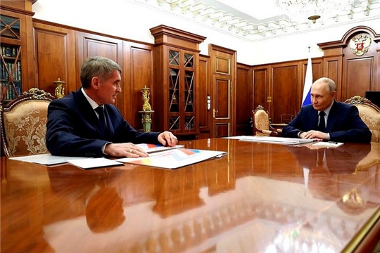 Глава Чувашии Олег Николаев на встрече с Президентом России Владимировом Путиным: «Население, которое систематически занимается спортом, по итогам 2024 года составило 61,1 %»