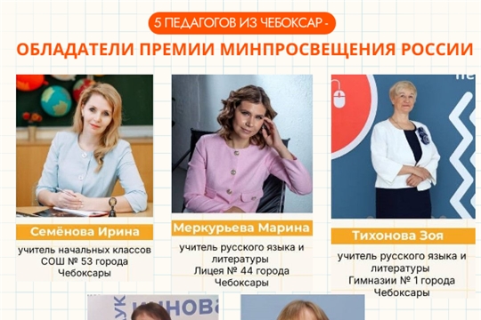 Пять чебоксарских педагогов удостоены премии Минпросвещения России
