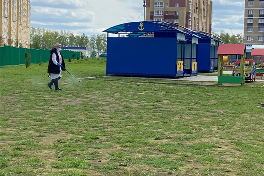 Акарицидная обработка территории детского сада.